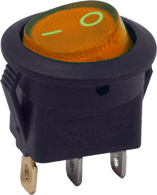 On/Off Yellow Illuminated Round Mini Rocker Switch (24V)