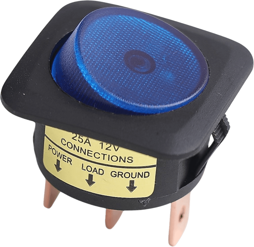 On/Off Çerçeveli Mavi Yuvarlak Anahtar (25A, 12V)