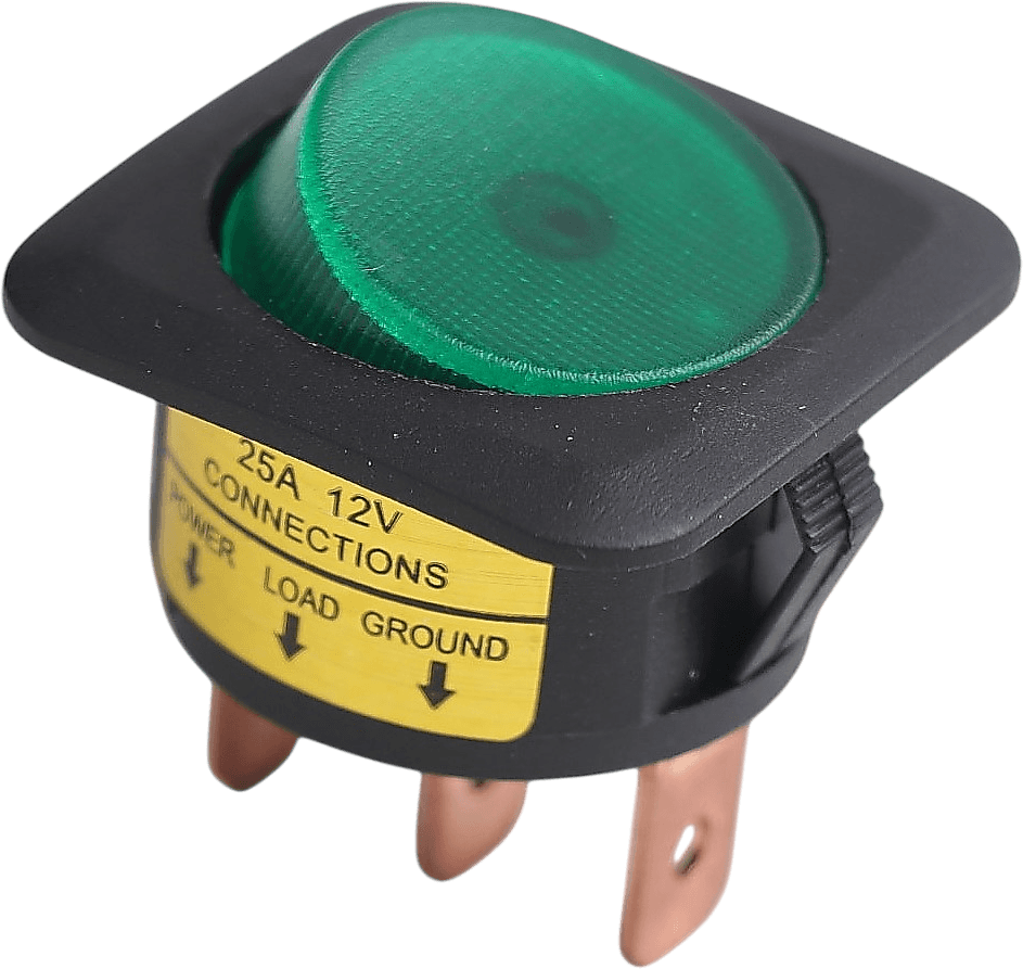 On/Off Çerçeveli Yeşil Yuvarlak Anahtar (25A, 12V)
